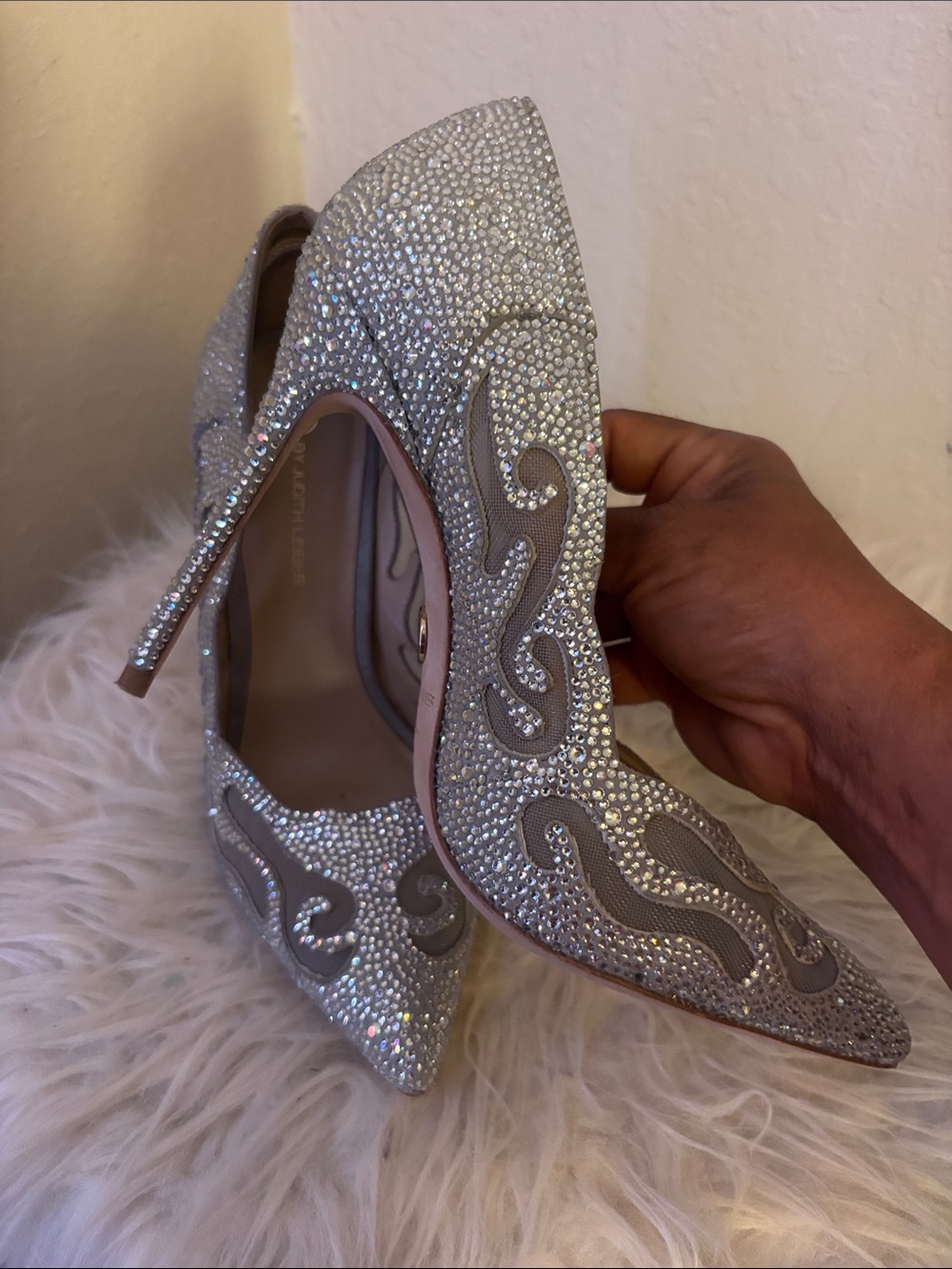 Judith Leiber Silver Crystal Embellished Pointed-Toe Stilettos - Picture 2 of 14